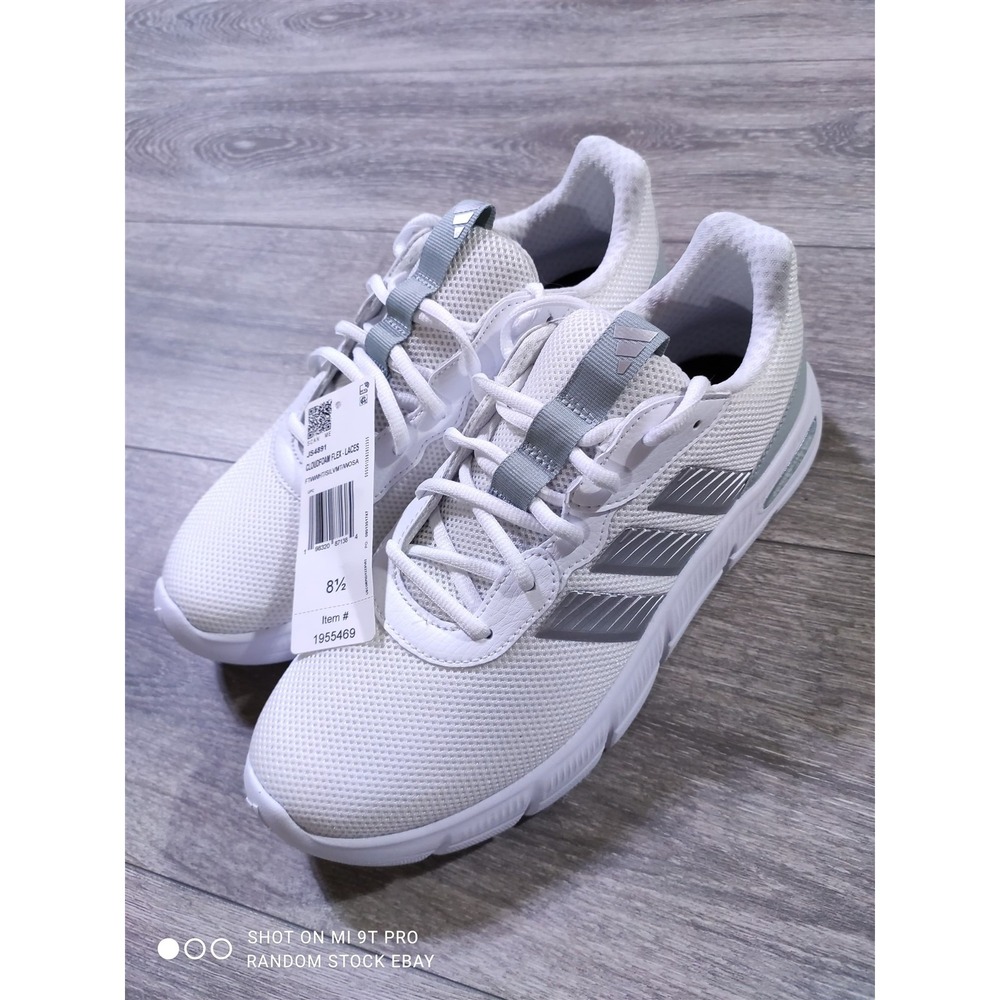 Adidas Cloudfoam Flex Laces Adult 8.5 Wide White Silver Sneakers Womens